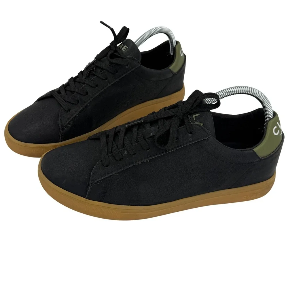 CLAE Bradley Vegan Leather Sneakers Black Olive Gum Sole Casual Shoes Mens 8